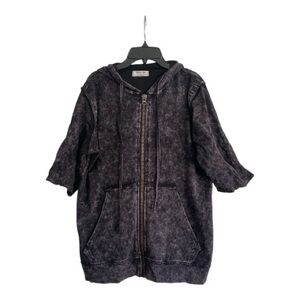 Zenana Mineral Wash Charcoal Zip-Up Short Sleeve Hoodie Size S Oversized